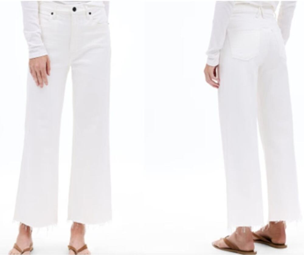 SLVRLAKE Grace Crop Wide Leg Jeans, White, Size 27